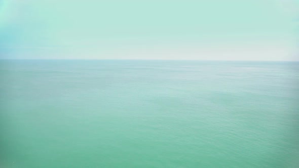 Blue Sea and Clear Sky, Panorama of Beautiful Etretat Town in France