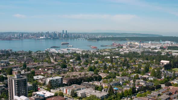 Scenic aerial view of beautiful Vancouver, British Columbia on a sunny, summer day.