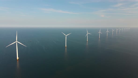 Wind Turbine From Aerial View Drone View at Windpark Westermeerdijk a Windmill Farm in the Lake