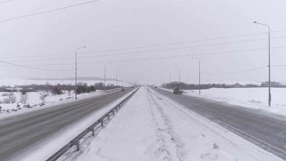 Drone view of winter highway 05