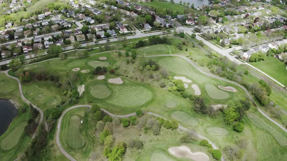 Aerial Drone View of Golf Course in the Suburbs of the District
