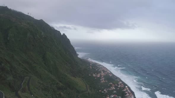 Aerial drone view of Paul do Mar from Faja da Ovelha in Madeira