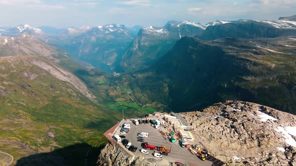 Panorama of Geirangerfjord and mountains, Dalsnibba viewpoint, Norway