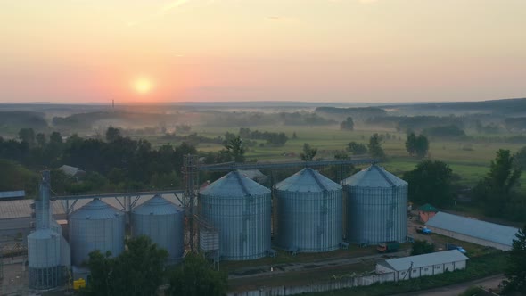 Grain Granary at Dawn Against