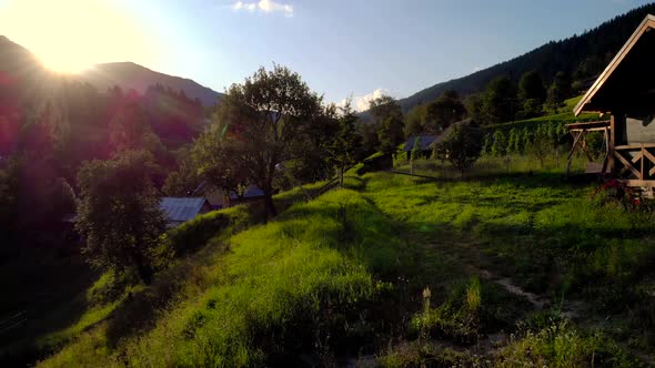 Rural Landscape in Mountains on a Sunny Day