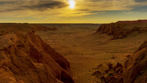 Bayanzag Flaming Cliffs at Sunset in Mongolia