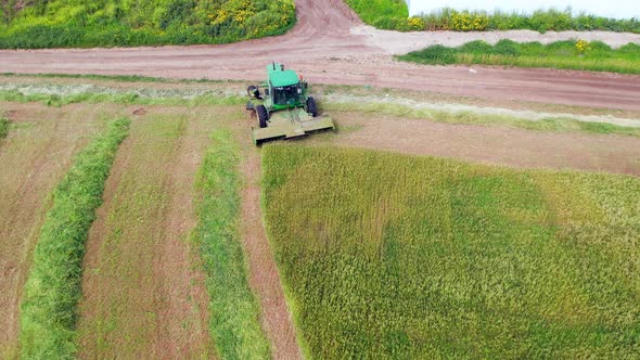 Combine harvesting Wheat for silage, Aerial view