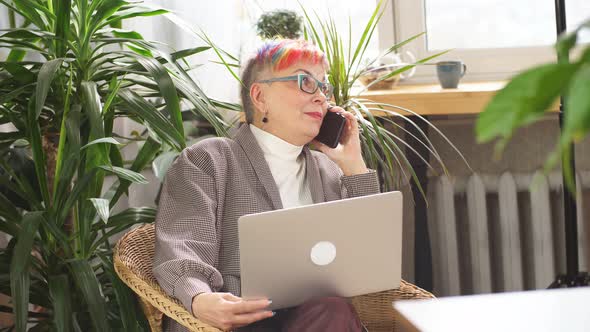 Modern Senior Businesswoman Talking on Mobile Phone