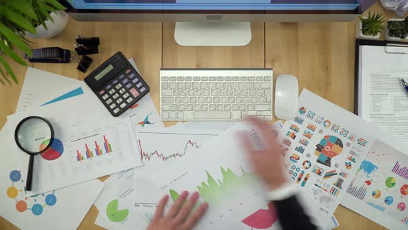 Business Man Looking For Document, Working At Table Flat Lay