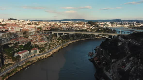 Old City View with Metal Ponte Luis Bridge Over Douro River