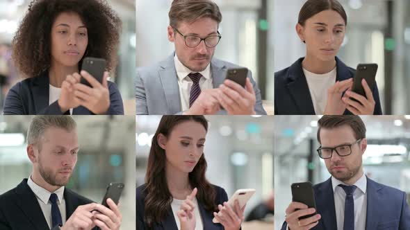 Collage of Young Business People Using Smartphone