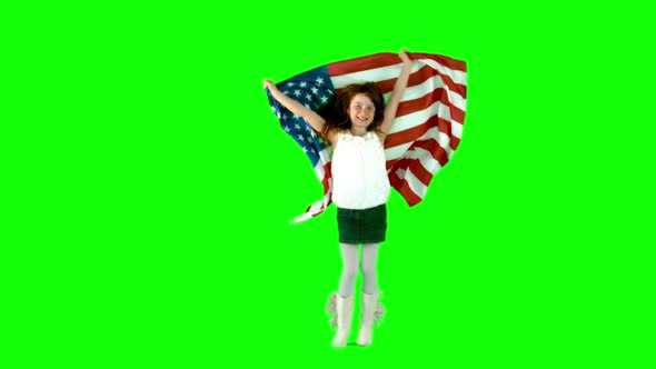 Festive little girl with usa flag in slow motion