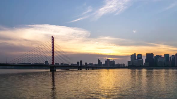 Timelapse of city skyline from day to night in hangzhou china