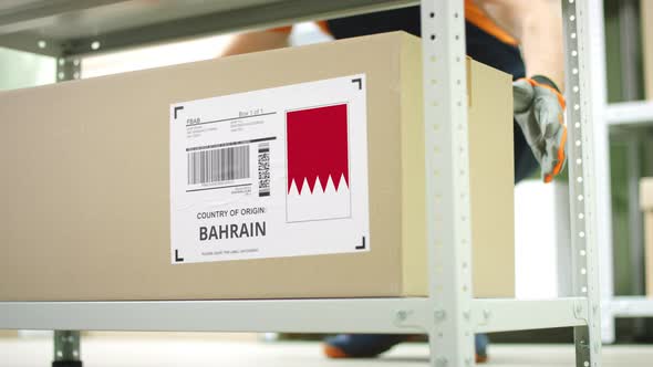 Cardboard Box with Goods From Bahrain in a Storage