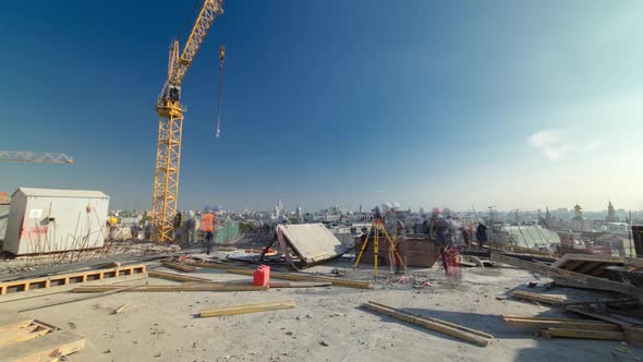 Steel Bar Rebar Metal Framework Reinforcement for Concrete at Construction Site Timelapse