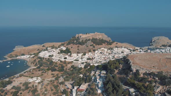 Rhodes, Greek Islands, Greece. Acropolis of Lindos, ancient architecture of Rhodes, Greece