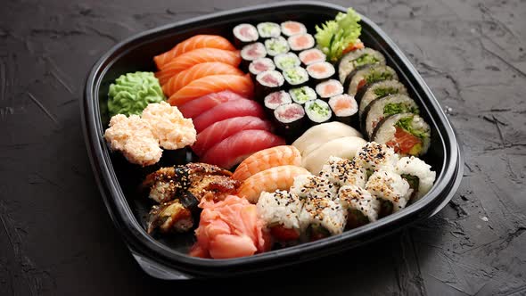 Various Kinds of Sushi on Plate or Platter Set