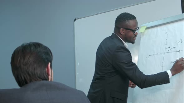 Afro-american Businessman Making Presentation of a Business Plan on the Flipchart