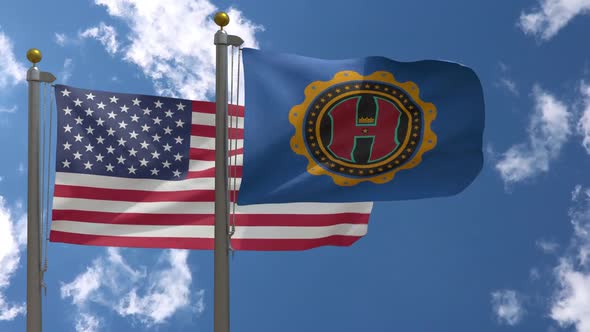 Usa Flag Vs Hamilton County Flag Ohio  On Flagpole