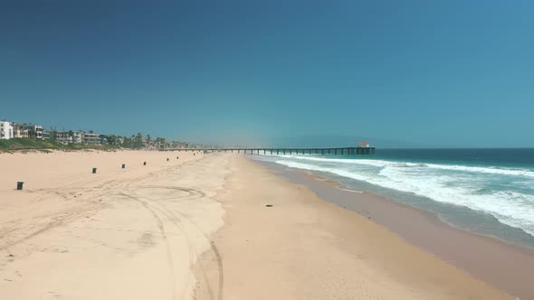 Manhattan Beach And Pier In California, USA - aerial drone shot