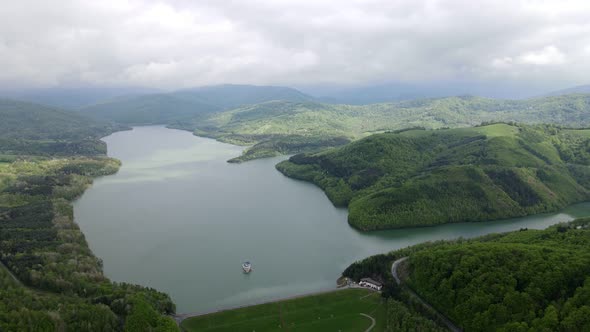 Aerial view of Starina reservoir in Slovakia