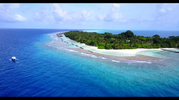 Aerial view landscape of luxury shore beach vacation by blue green ocean with white sand background 