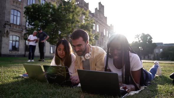Young Students Using Laptops During Study Outdoors