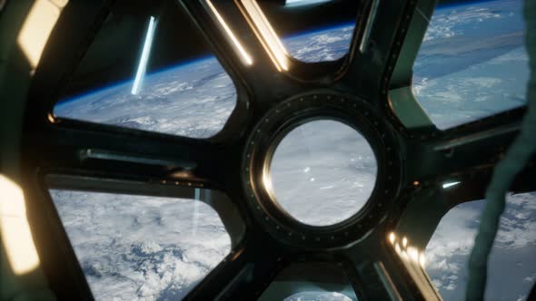 Cockpit View From International Space Station Operating Nearby of Planet Earth alt