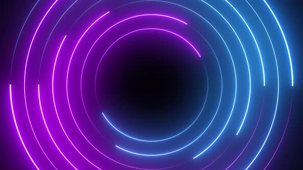 Abstract neon circle. Blue and purple neon circles hi-tech motion background seamless loop.