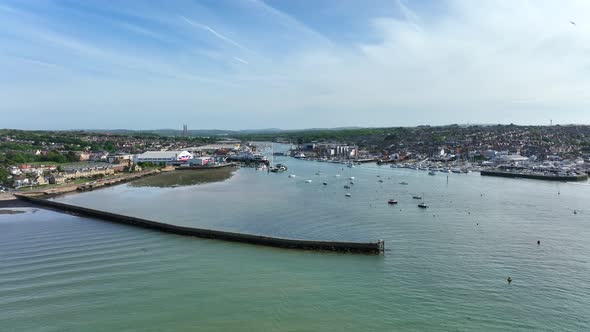 Cowes a Beautiful Waterfront Town on the Isle of Wight in the UK Aerial View