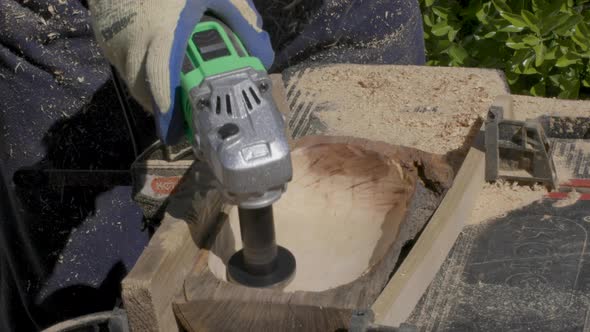 Processing piece of old olive wood