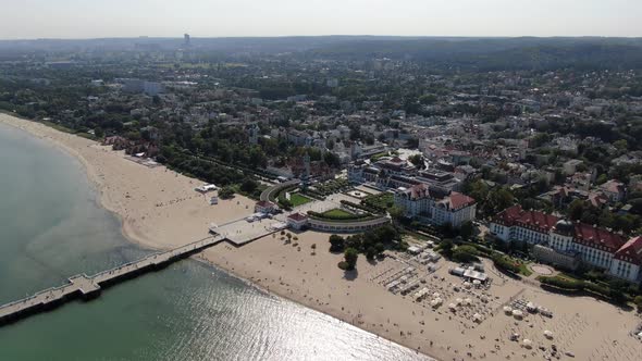 Aerial view of Sopot Pier in Poland - the longest wooden pier in Europe