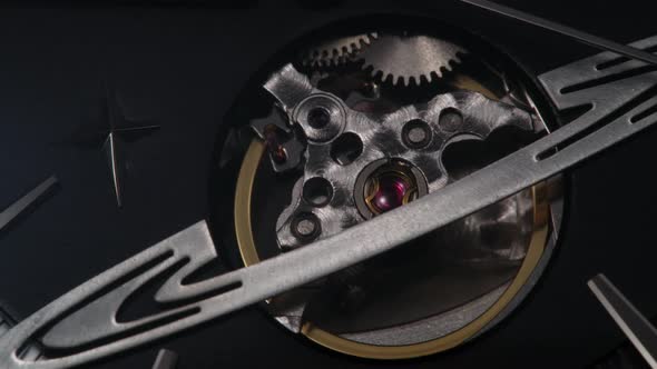 Arrow Passing By Gears in Planet Shape on Swiss Watch