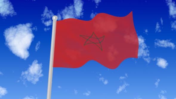 Flag Of Morocco Flaying National Flag In The Sky