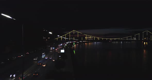 Night Kiev a View of the Bridge