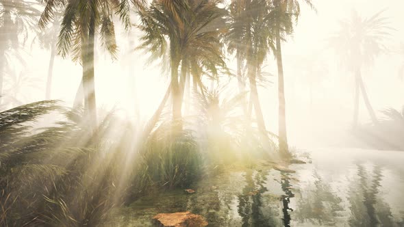 Coconut Palms in Deep Morning Fog