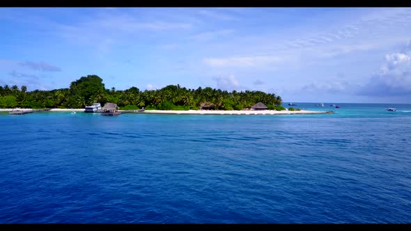 Aerial flying over landscape of beautiful coast beach wildlife by blue water and white sand backgrou