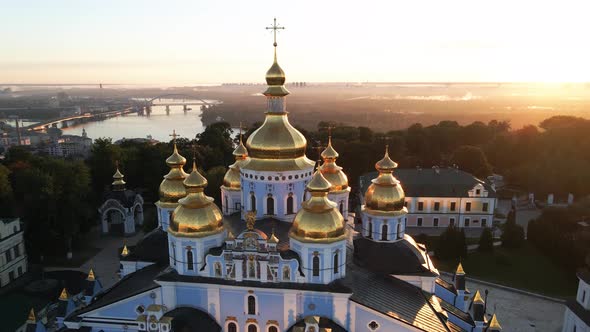 Kyiv, Ukraine: St. Michael's Golden-Domed Monastery in the Morning. Slow Motion