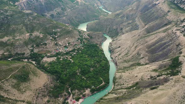 The deepest canyon in the Europe in the valley of the Turquoise river Sulak