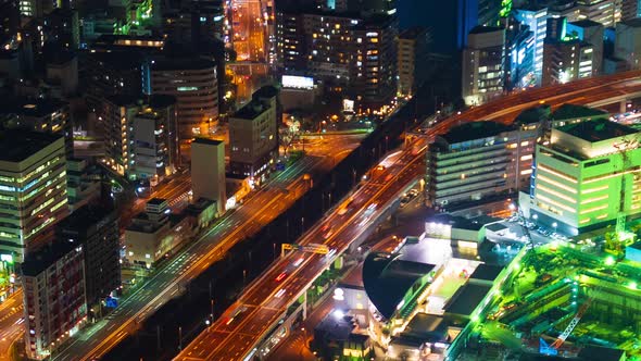 time lapse of traffic and city night view at Yokohama, Japan