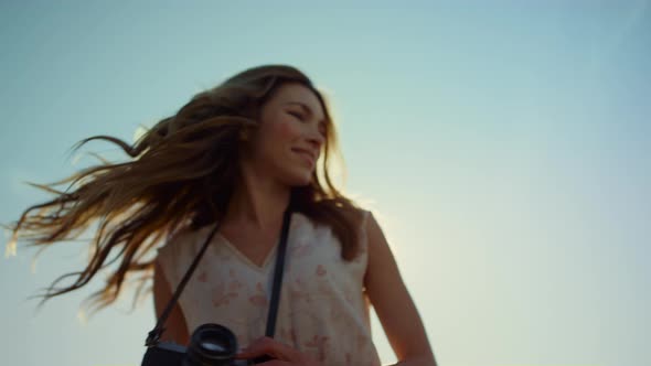 Closeup Happy Woman in Love Dancing in Light Outdoors