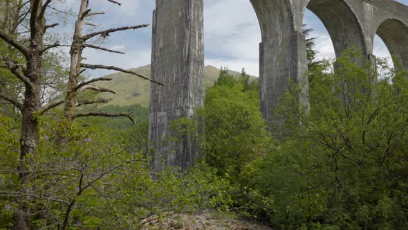 Scotland Train Bridge Viaduct from Below Columns Reveal Shot