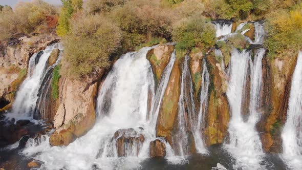 Aerial View of the Muradiye Waterfall a Natural Wonder Near Van Lake Turkey