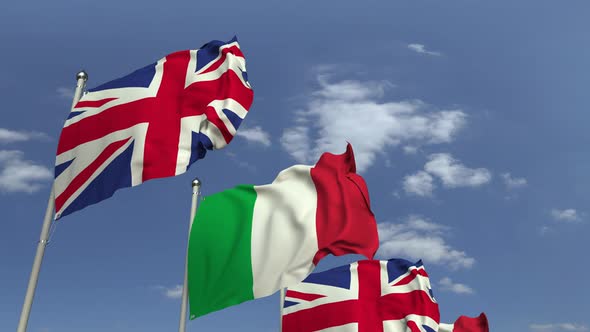 Flags of Italy and the United Kingdom at International Meeting