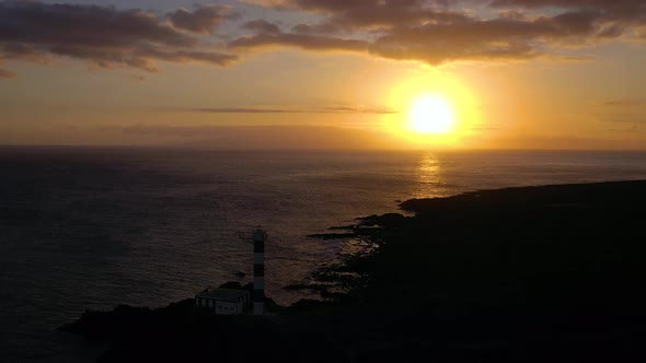 View From the Height of the Lighthouse Silhouette Faro De Rasca at Sunset on Tenerife Canary Islands