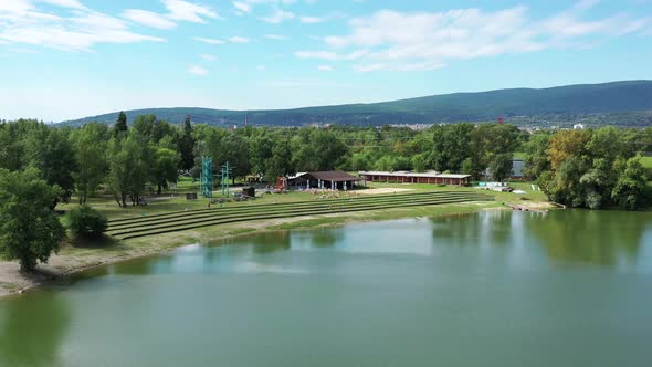 Aerial view of the lake zelena voda in Nove Mesto nad Vahom in Slovakia