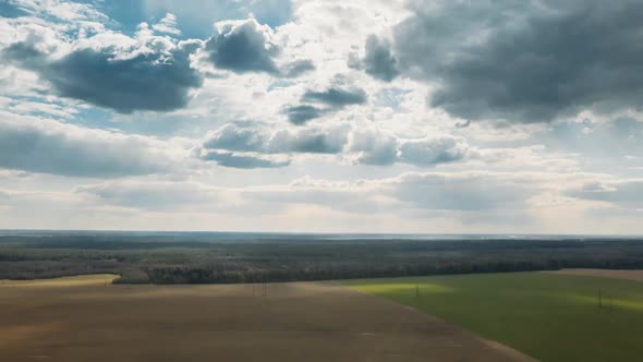 Sky Above Empty Countryside Rural Field Landscape In Spring Cloudy Day