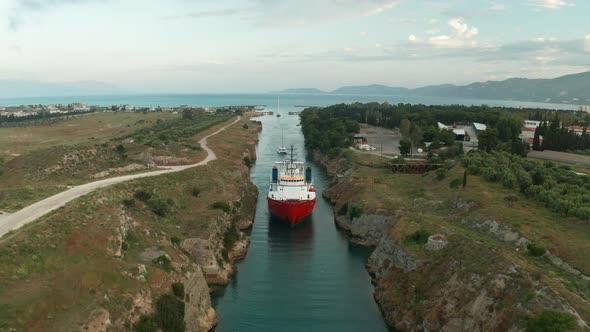 Ship Passing Through Corinth Canal in Greece