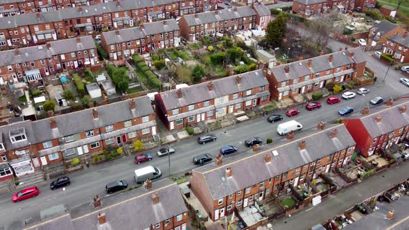 Straight down aerial footage of the British town of Beeston in Leeds West Yorkshire UK