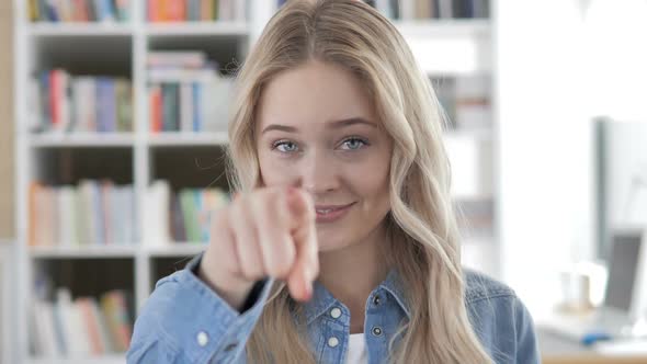 Inviting Gesture By Young Woman Portrait